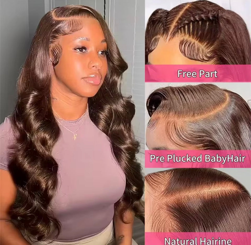 13x4 200% Density Chocolate Brown Body Wave Wig