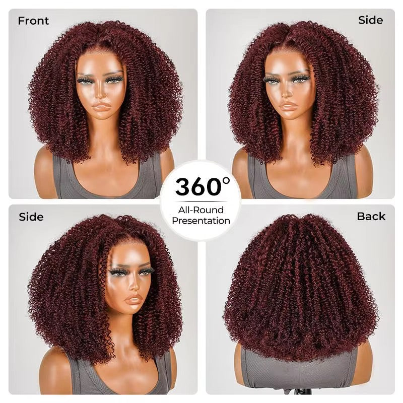 Cherry Red Glueless Kinky Curly Brazilian Wig