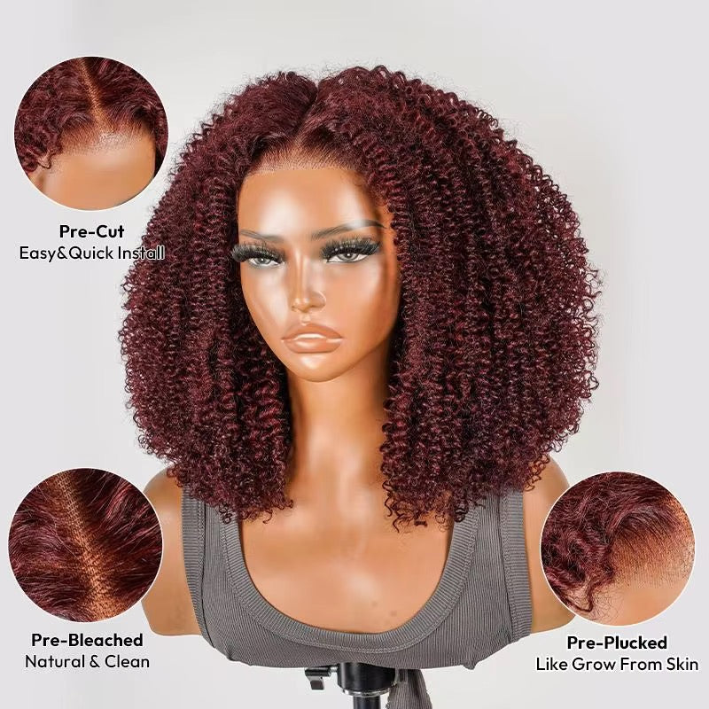 Cherry Red Glueless Kinky Curly Brazilian Wig