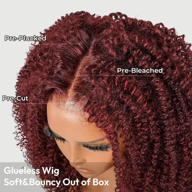 Cherry Red Glueless Kinky Curly Brazilian Wig